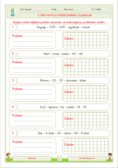 2 Sinif 12 Hafta Degerlendirme Calismalari Ilkokulluyum