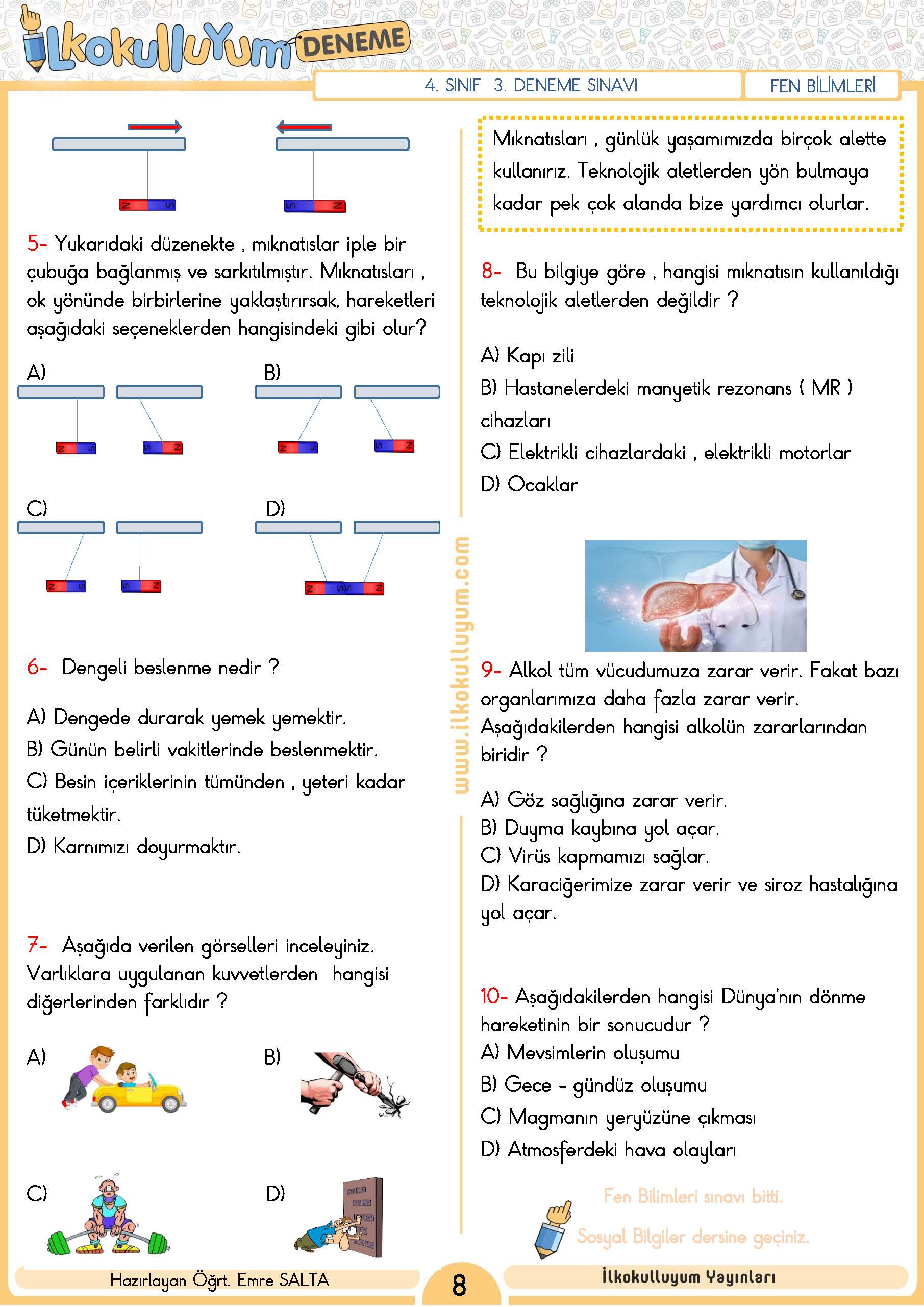 4. SINIF 3. DENEME SINAVI (ETKİLEŞİMLİ VE CEVAP ANAHTARLI) | Dosya