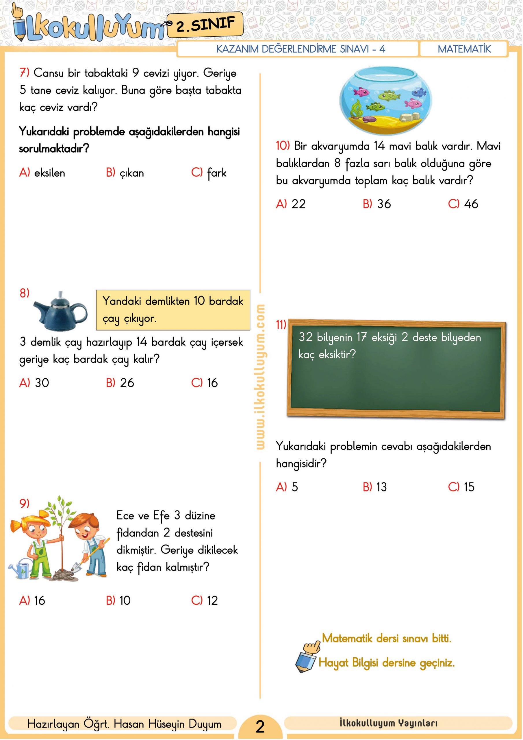 2. SINIF KAZANIM DEĞERLENDİRME TESTİ 4 (ETKİLEŞİMLİ VE CEVAP ANAHTARLI ...