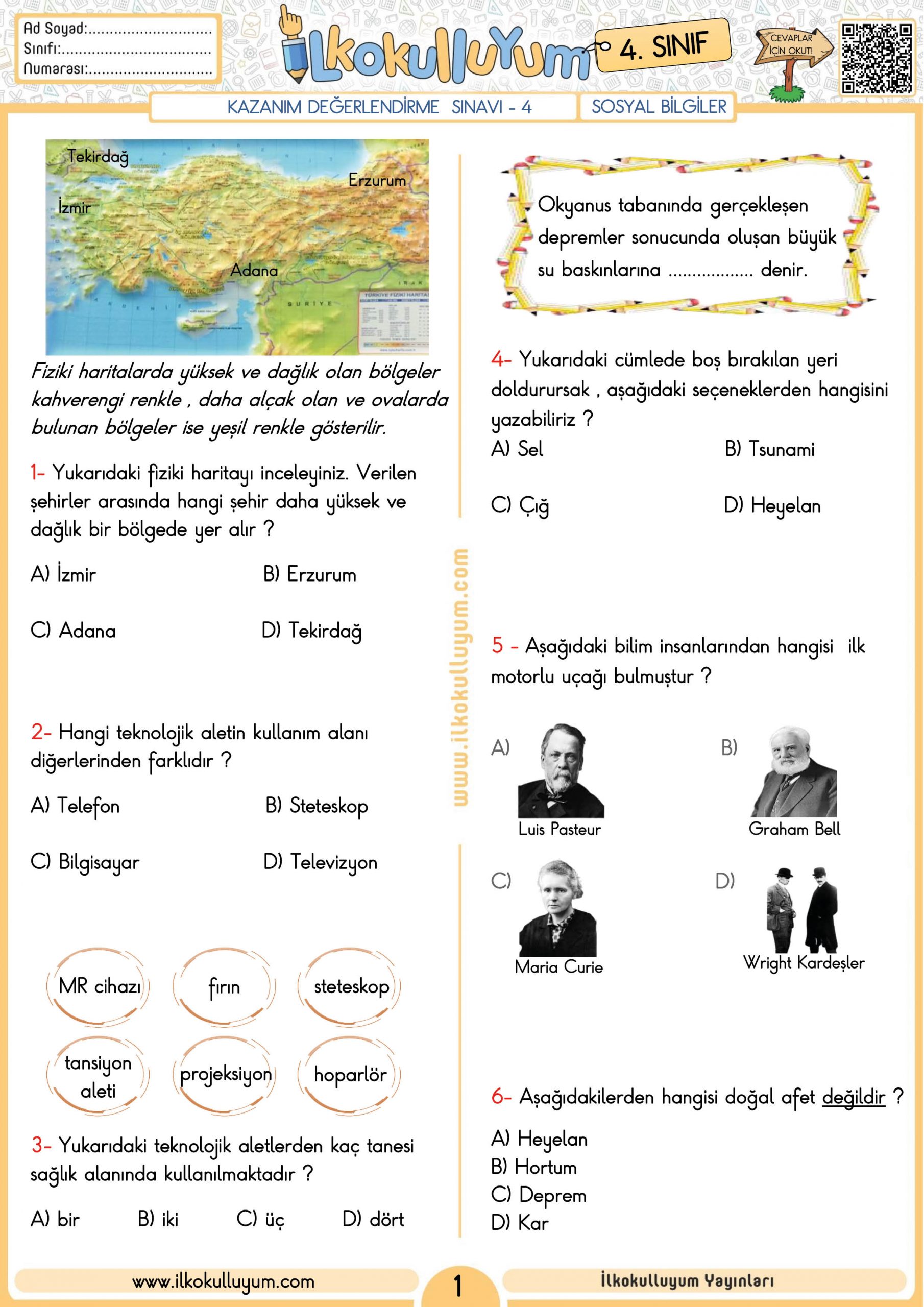 4. SINIF KAZANIM DEĞERLENDİRME TESTİ 4 (ETKİLEŞİMLİ VE CEVAP ANAHTARLI ...